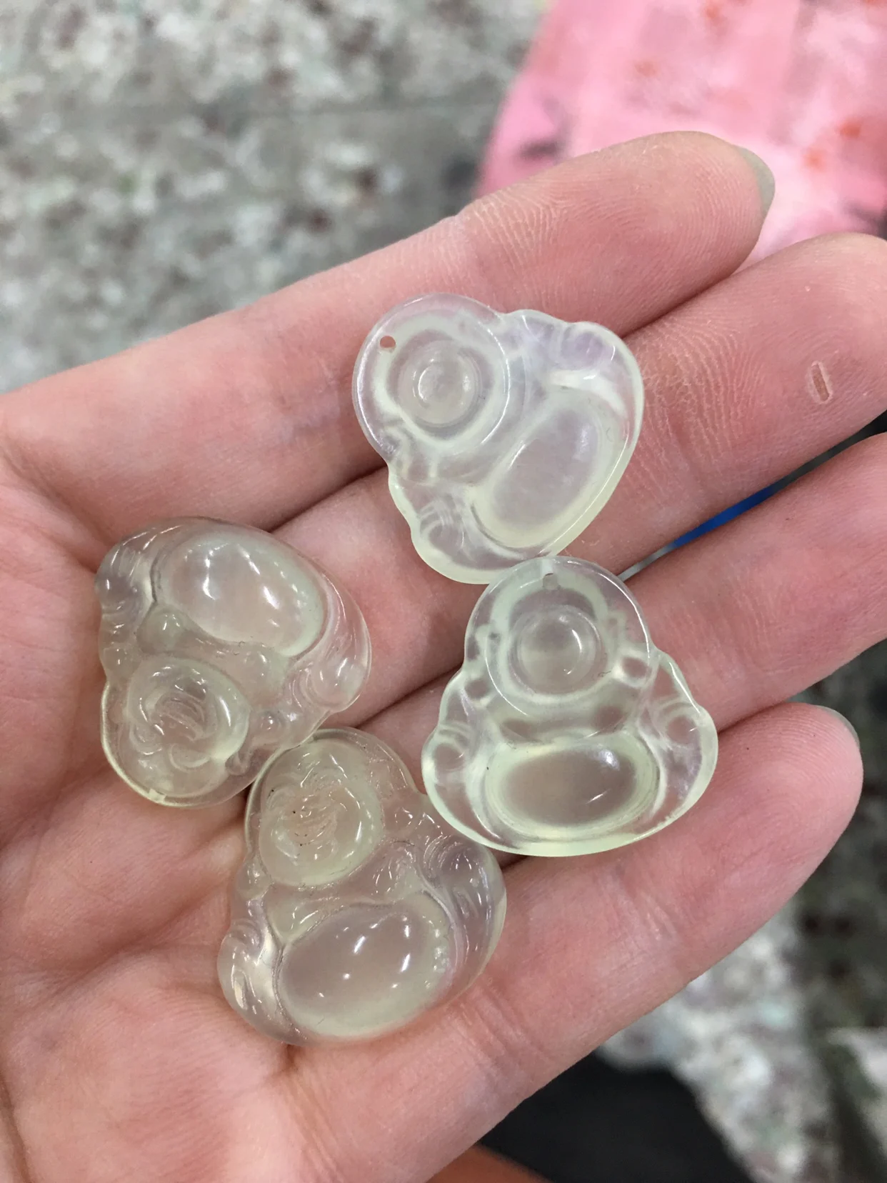 Natural Xiuyu Ice Penetration Jade Buddha Green Material Small Choker Smiling Double-sided Carve...