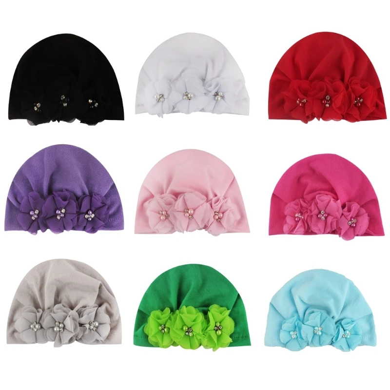 

Solid Turban Hat Baby with Big Flower for Infants Toddlers 0-3 Year Bonnet Cap