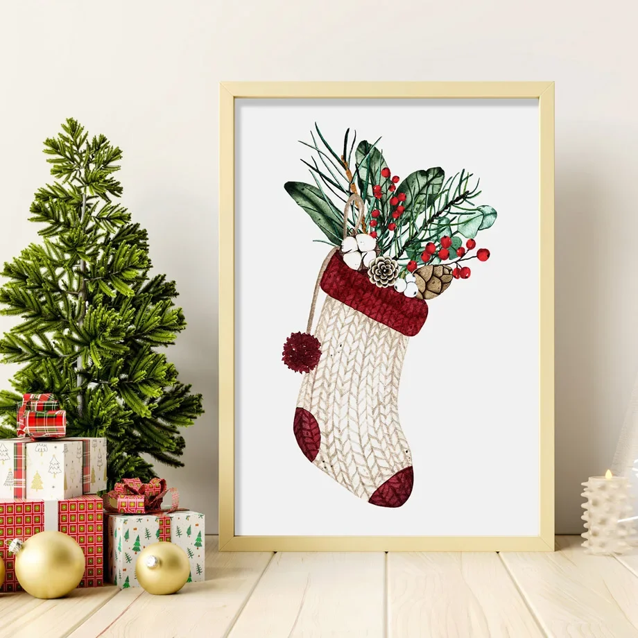 Рождественская тема сосна Цветок Птица Красный Дом снег настенное искусство