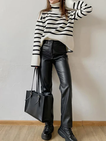 Зимние женские кожаные брюки, черные облегающие классические кожаные брюки на молнии, бежевые облегающие брюки-карандаш из искусственной кожи для женщин 2024