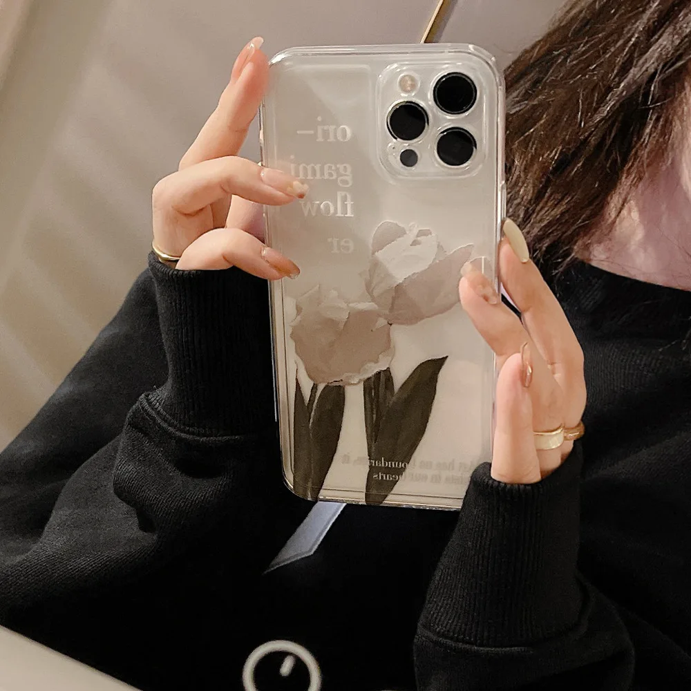 Drawing Cartoon Paint White Flowers Phone Case For iphone 14 13 12 11 Pro Max X XR XSMAX 7 8 Plus SE TPU Case Cover New Products