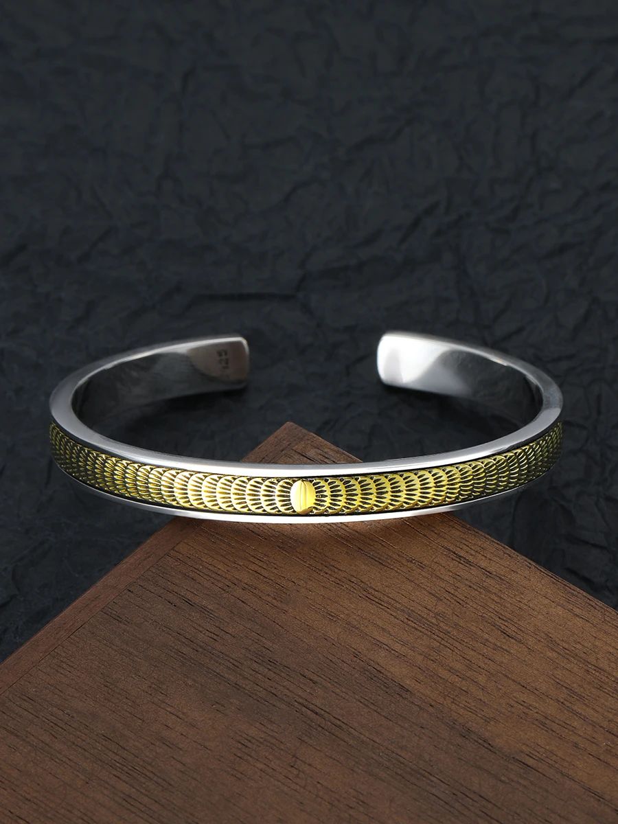 Золотой тотемный браслет в индийском стиле открытый из стерлингового серебра