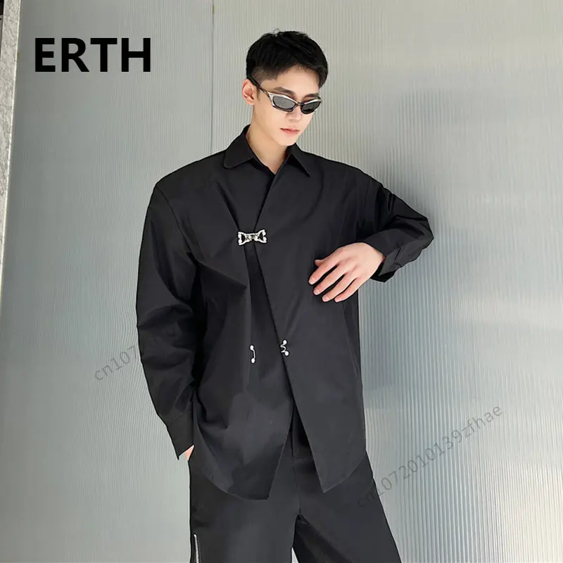 

Рубашка ERTH Мужская Асимметричная, модная Повседневная блуза свободного покроя с металлическим украшением, однотонный топ, весна