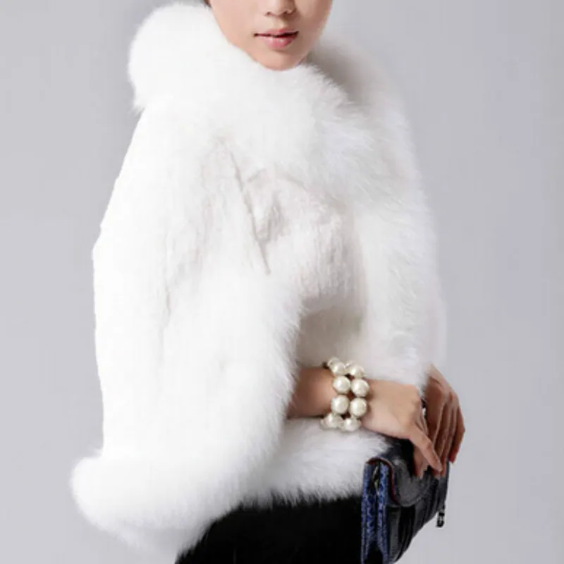 Cape Jacket Fashion Black Short Winter Faux Fur Overcoat Elegant Imitation Rabbit Faux Collar Faux Fur Coat Soft Mink Fur Cloak