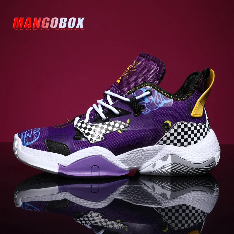 

New Cool Mens And Womens Basketball Shoes Black Purple Gym Basketball Boots for Boy Anti-Slippery Outdoor Sport Trainers Unisex