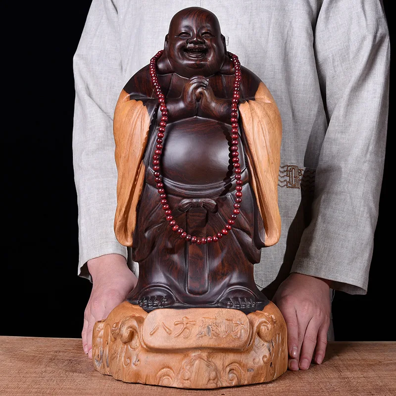 

Ebony Wood Carving Maitreya Statue Decoration Eight Square Gathering Fortune Smiling Buddha Carved Rosewood Home Living Room