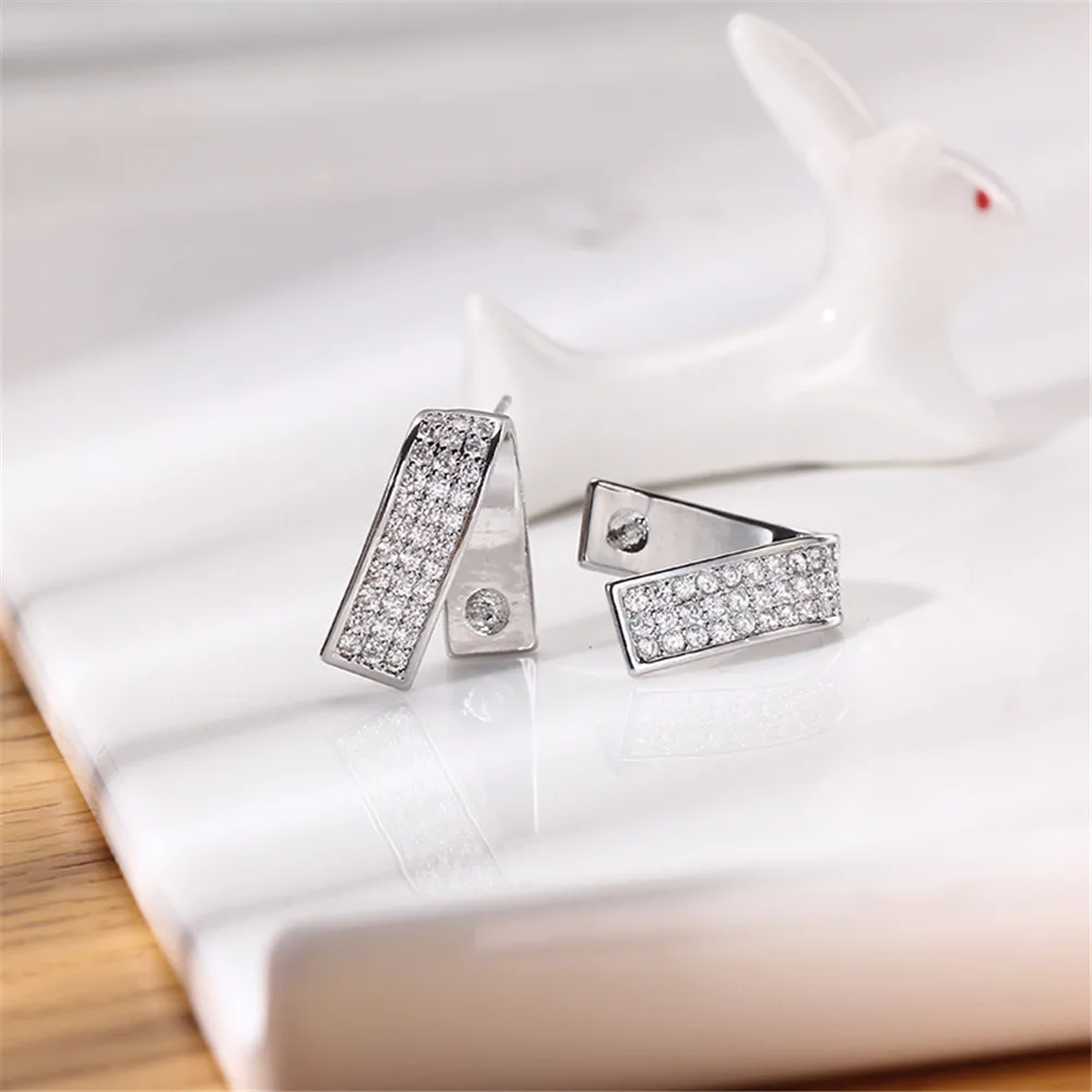 14K gold color preserving geometric simple pearl zircon S925 silver needle Earrings DIY accessories female