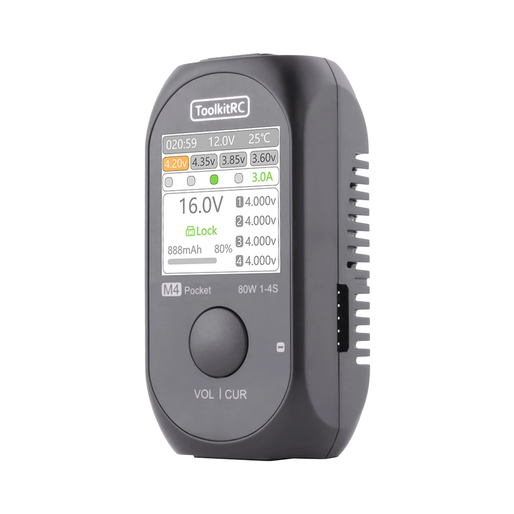 

Карманное зарядное устройство ToolkitRC M4 DC 80 Вт 5A XT30 XT60 вход USB-C вход/выход для 1-4S LiPo аккумулятор функция быстрой зарядки