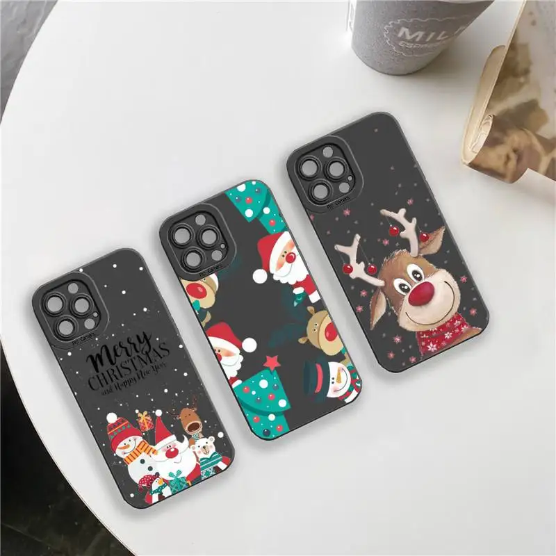 

Merry Christmas new year Phone Case For iPhone 13 12 11 Pro MAX Mini X XS XR 7 8 Plus Camera Lens Liquid Silicone