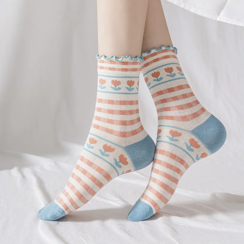 

Небольшие цветочные носки с изображением грибка, весна-осень, стильные чулки в литературном стиле, милые носки для девочек, летние женские н...