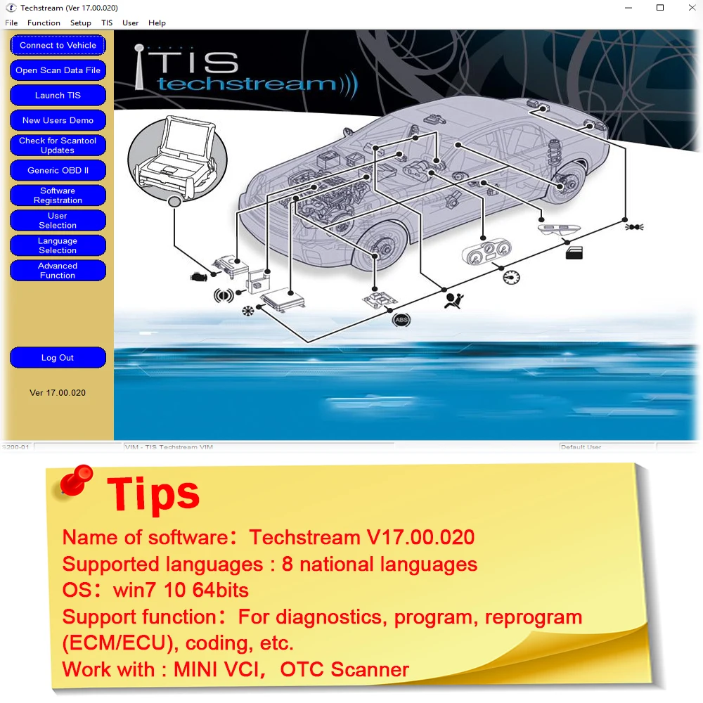 

Latest Techstream Ver 17.00.020 MINI VCI For Toyota scanning software reprogram ECU ECM diagnose programming free shipping