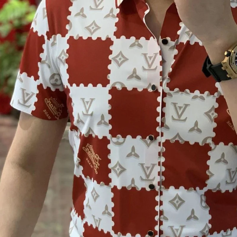 Shirt For Men Short Sleeve 2022 New Arrival Summer Slim Male Shirt Teenager Tops checkerboard European And American Style S59