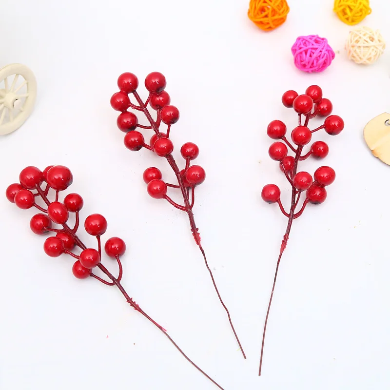 10/20/50pcs Christmas Red fruit 22x5cm 14fruits/Branch Artificial plant Creative DIY Handmade Craft for Xmas Tree Wreath Gift
