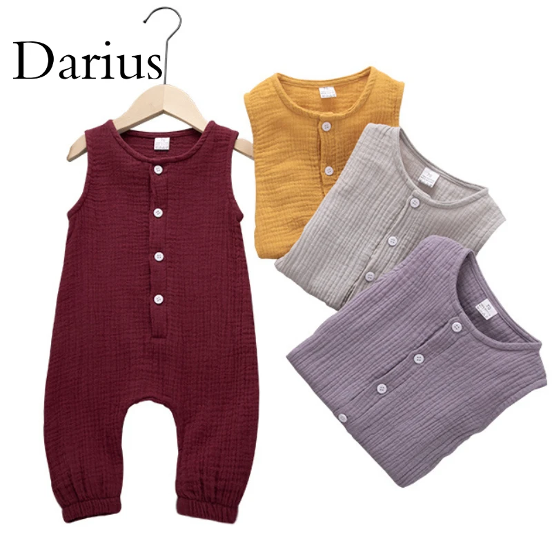 

Summer Newborn Infant Baby Boys Girls Rompers Jumpsuits Playsuits Onepiece Cotton Linen Muslin Sleeveless Toddler Baby Clothing