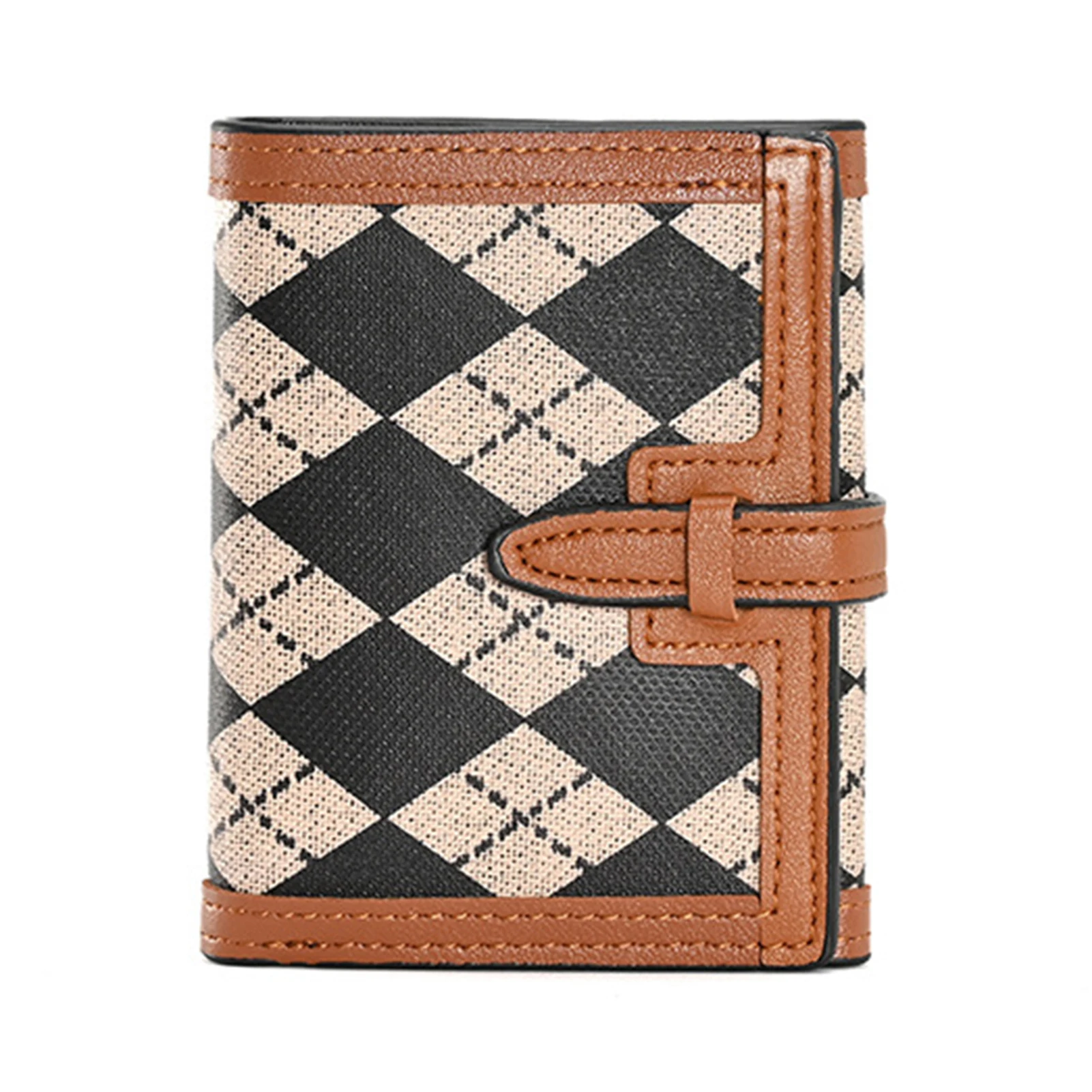 

Women's Short Plaid Vintage Money Clip Multiple Card Slots Three Fold Design for Daily Dating Best Sale-WT