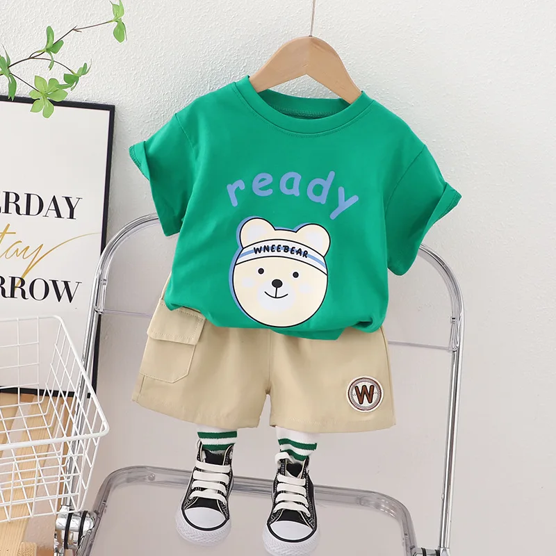 

Childrens Summer Suit for Baby Boy 18 to 24 Months Cartoon Printed Short Sleeve T-shirts and Shorts 2PCS Kids Bebes Tracksuits