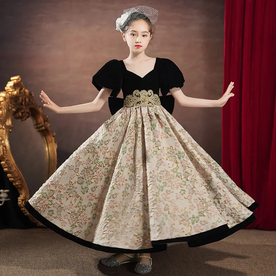 

Роскошное вечернее платье с цветочной вышивкой и пышными рукавами для девочек от 3 до 14 лет вечернее платье принцессы для вечернего ужина и выпускного бала