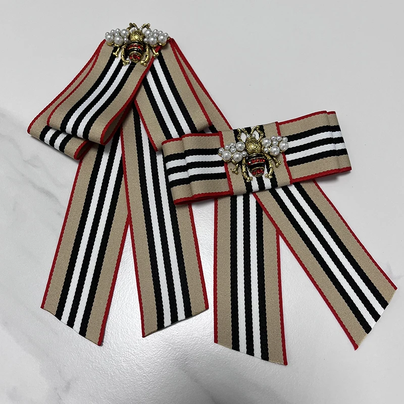 Женская Винтажная брошь в полоску с жемчугом