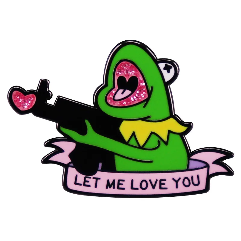 

Let Me Love You Frog Hard Enamel Pin Glitter Pink Heart Metal Badge Brooch for Jewelry Accessory