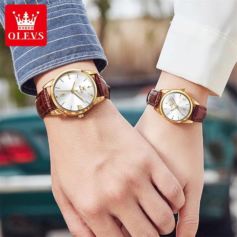 OLEVS 2pcs/set Couple Watches for Lovers Top Luxury Brand Sport Waterproof Elegant Women's Watch Men Watch Amante Relógios