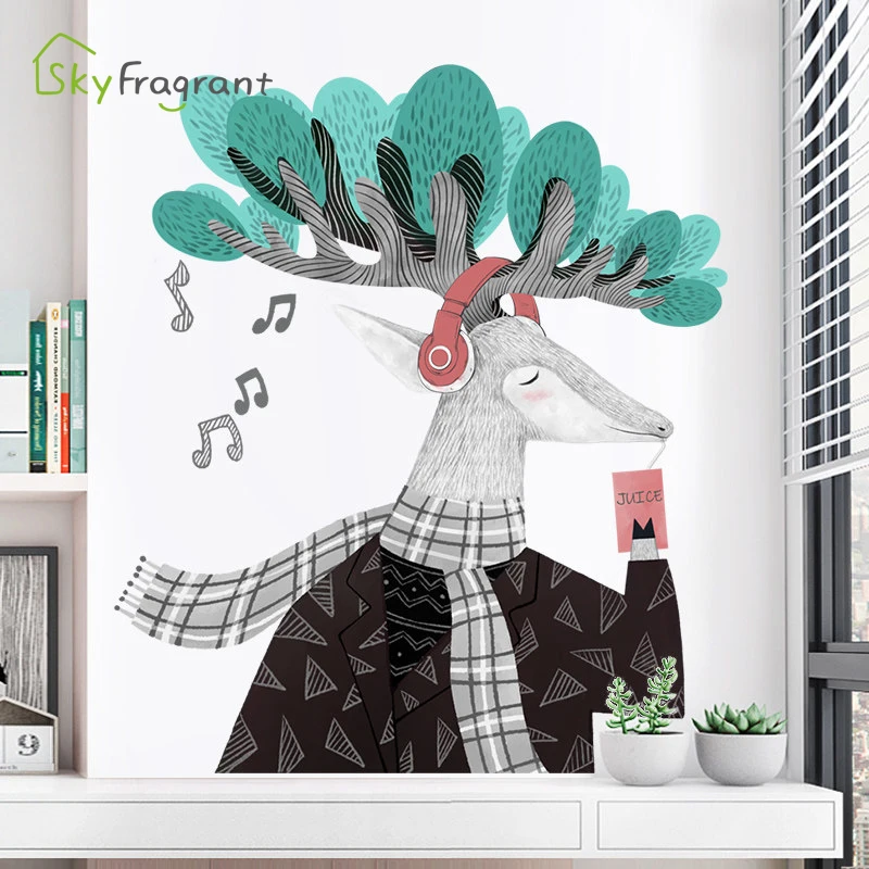 

Nordic Creative Elk Wall Stickers For Living Rooms Home Decor Dining Room Entrance Bedroom Wall Decoration Self-adhesive Sticker