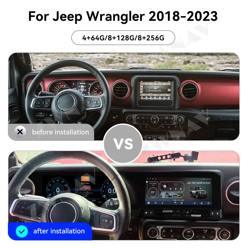 Фото 24,6-дюймовый двойной экран для Jeep Wrangler 2018-2023, цифровая панель приборов LCD + автомобильная мультимедийная система Android с CarPlay, навигацией и DSP №3