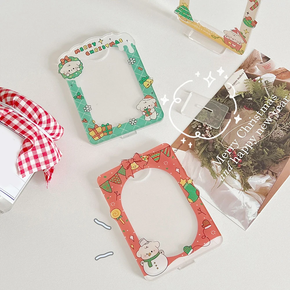 

New Kawaii Acrylic Christmas Kpop Photocard Holder Cartoon Puppy Photo Frame Idol Photo Stand Holder School Stationery DIY Decor