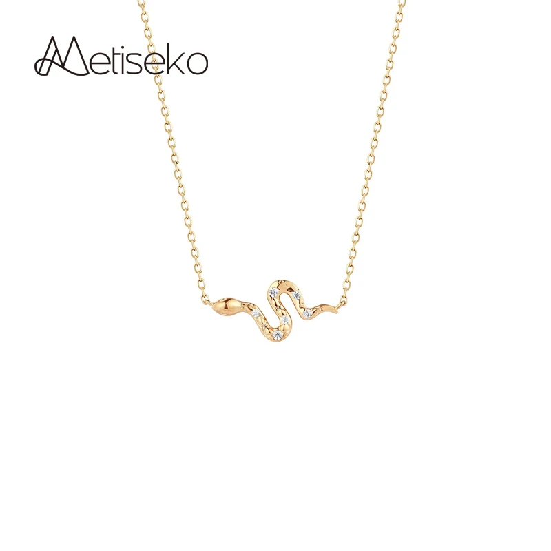 

Metiseko 925 Sterling Silver Snake Shape Choker Necklace Plated 14K Gold 5A Zircon Exquisite Stylish Necklace for Women Party