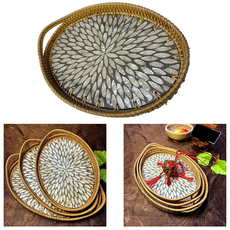 

New Rattan Shell Tray Creative Woven Snack Storage Basket For Living Room Fruit Basket Home Storage Tray