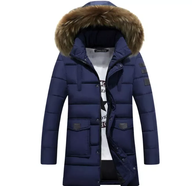 Men Winter Fashion Casual Warm Coats Fit Thicker Warm Long Parkas  4XL Down Jackets Hooded Long Coats