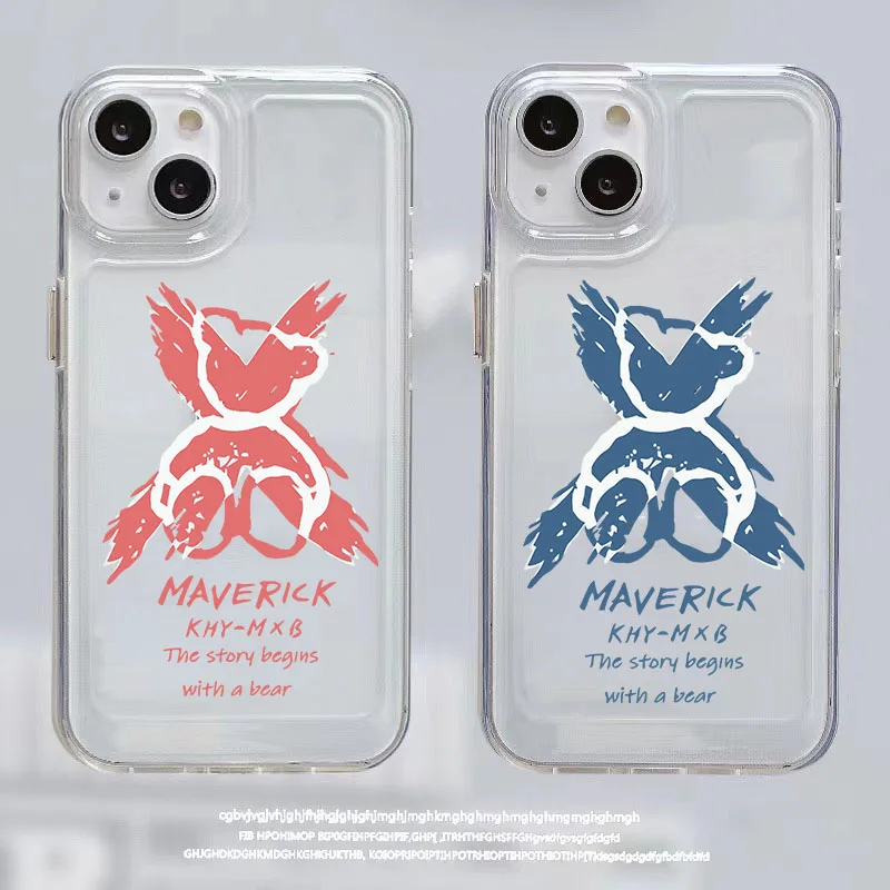 

Clear Silicone bear couple Phone Case For iPhone 11 12 13 Pro XS Max Case Camera Protection Cover For iPhone X XR 7 8 Plus Case