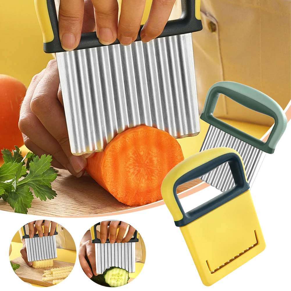 

Stainless Steel Potato Chip Slicer Dough Vegetable Fruit Crinkle Wavy Kitchen Knife Cutter Chopper French Fry Maker Tools Gadget