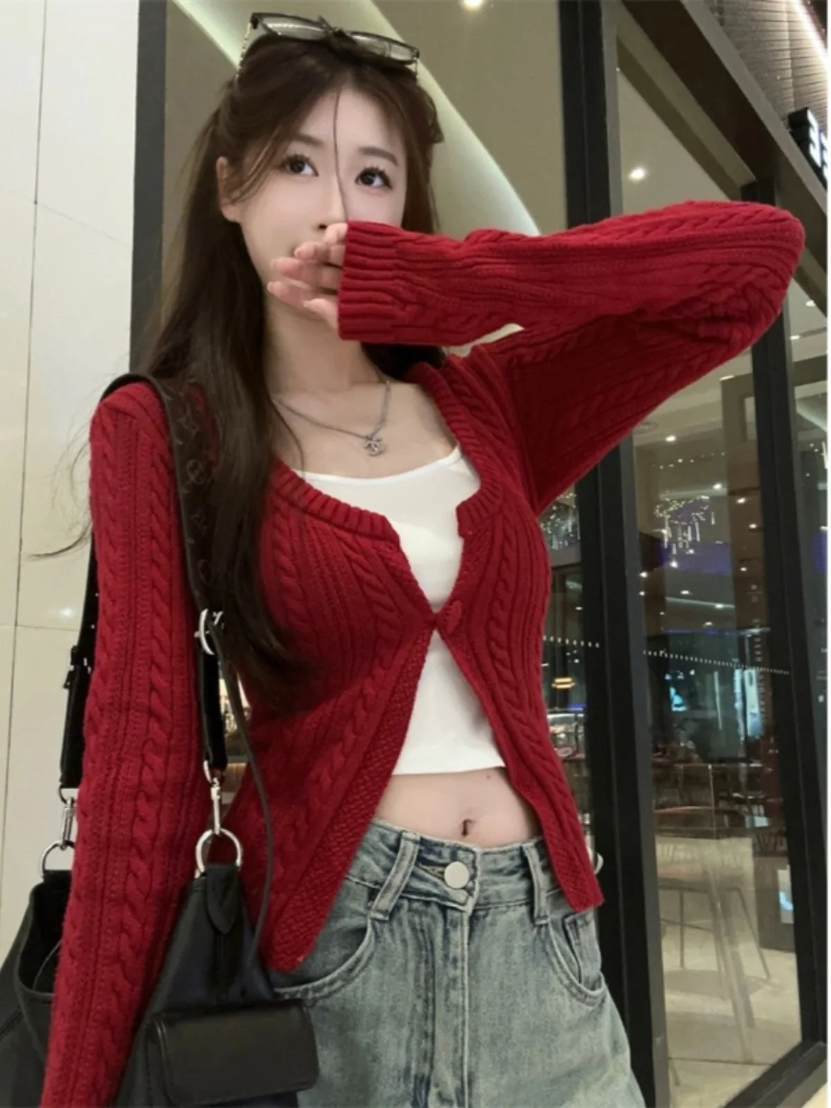 Вязаный свитер с длинными рукавами на одной пуговице верхняя одежда для женщин