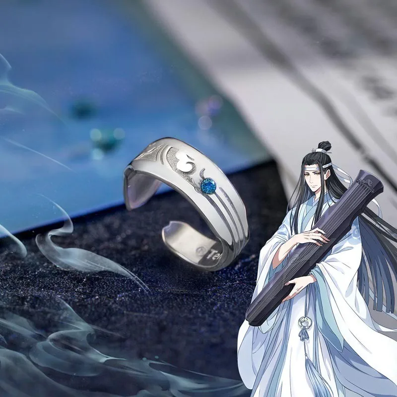 

MDZS Anime Grandmaster of Demonic Cultivation Lan Wangji Cosplay Fashion Qin S925 Sliver Finger Ring Couples Rings Xmas Gift
