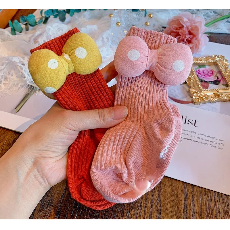 

1Pair Minnie Bow-Tie Non-Slip socks Children Thicken Printed Winter Autumn Baby Girls Boys Kids Socks sunflower bow Gift Stuff