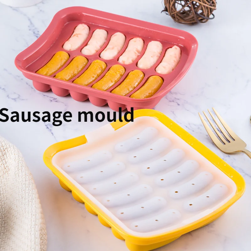 

Silicone Small Sausage Mold 12 Grid DIY Ham Hot Dog Making Baby Food Supplement Box Can Be Steamed Sausage Sausage Sausage Mold