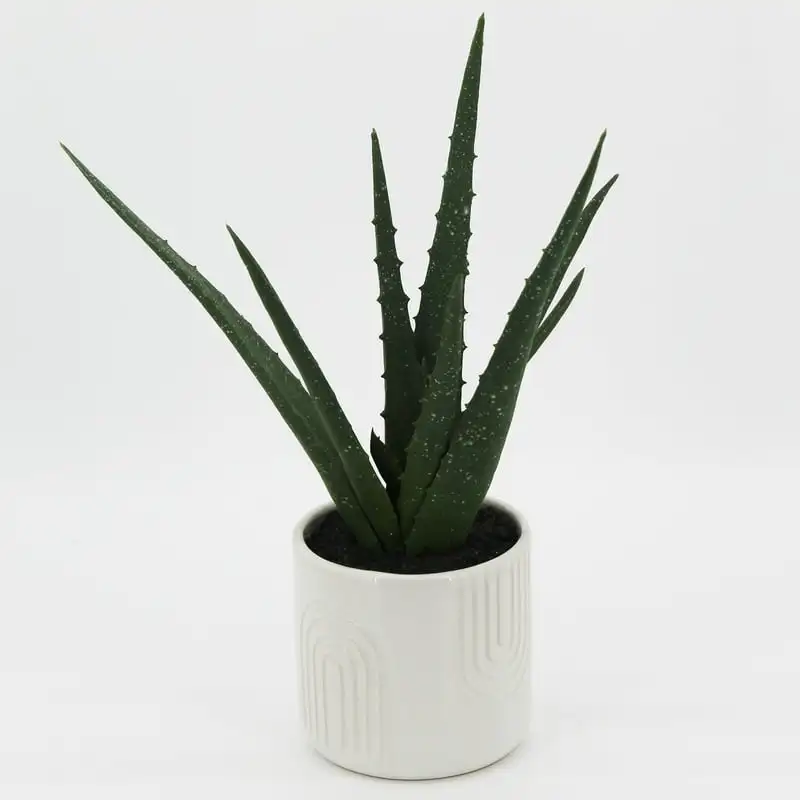 

Artificial Aloe Plant in White Rainbow Print Ceramic Pot Girlfriend gift Artificial plants for home decor Arch flowers Preserve