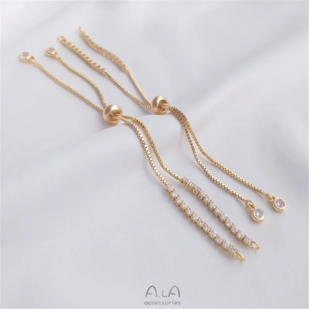 

14K gold-plated zircon chain silica gel adjusting bead box extension chain telescopic universal Bracelet DIY accessories