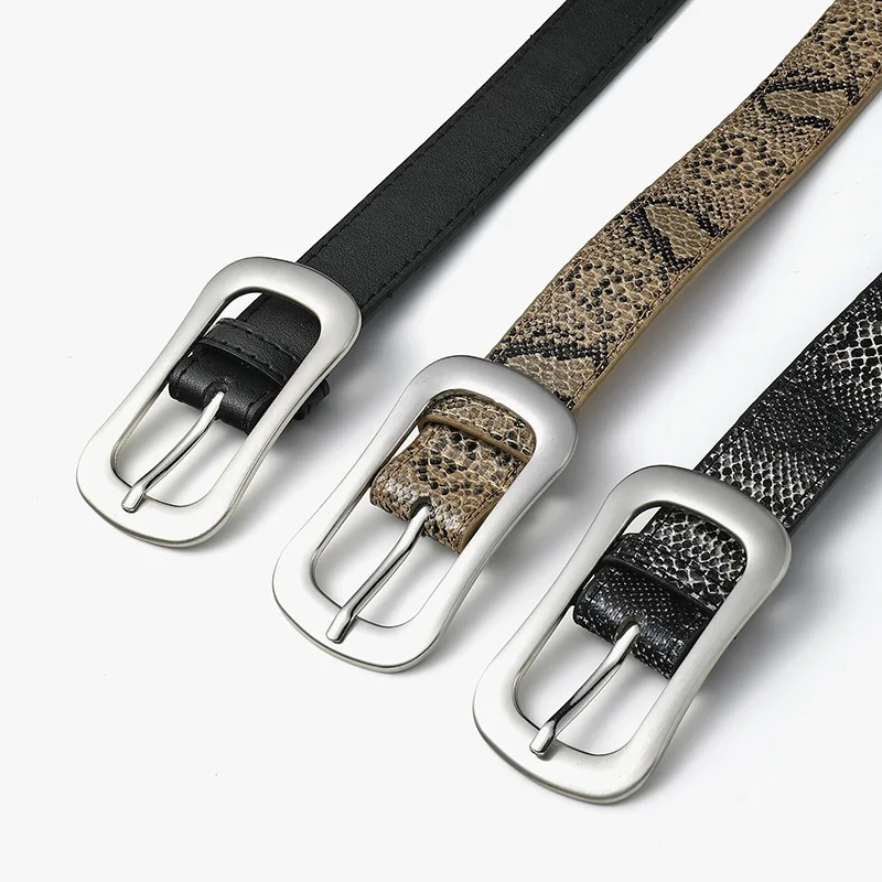

New Style Female Belt Strap European and American Fashion Snake Print Jeans Decorated Metal Buckle Belt for Women Leather Strap