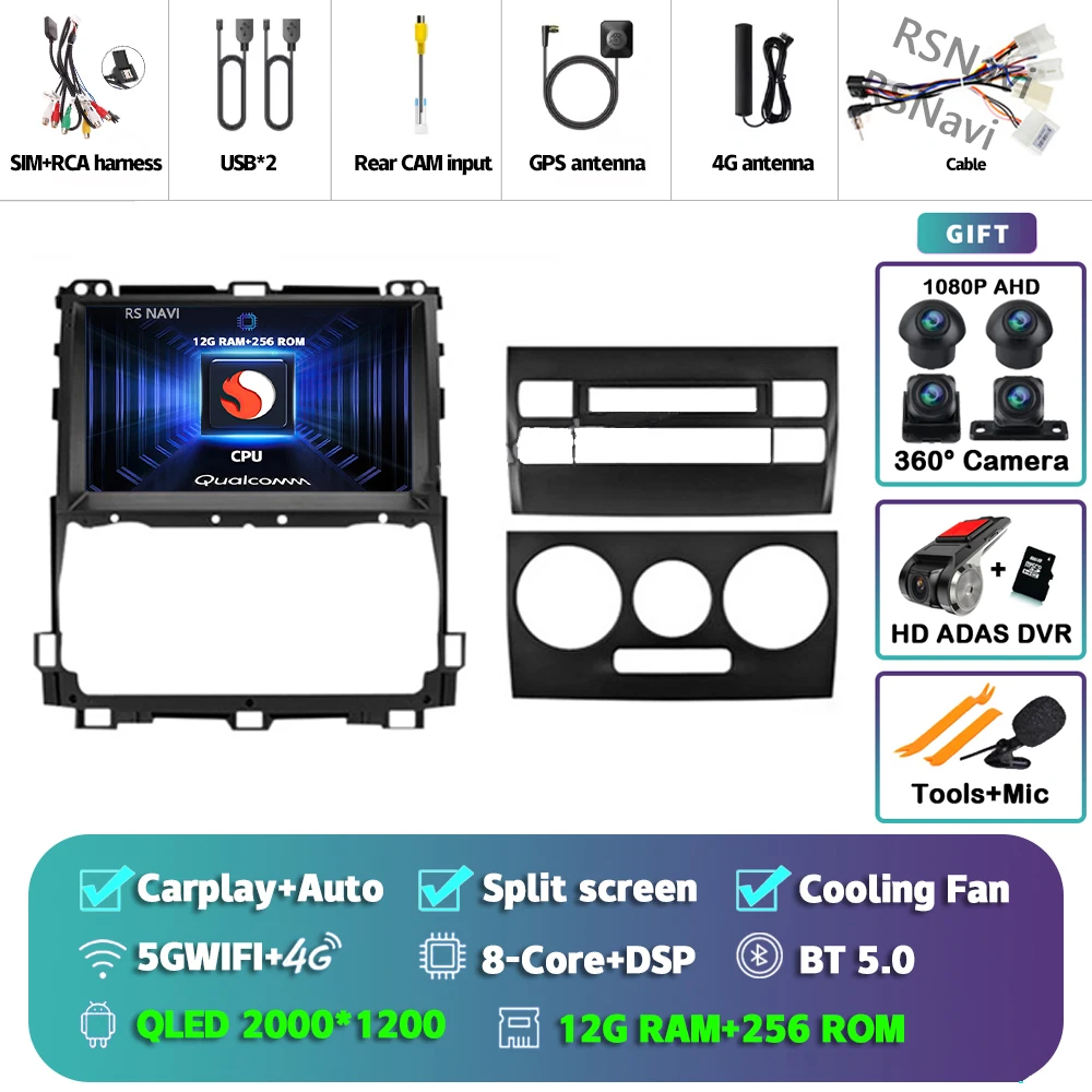 

Android15 Carplay автомобильный радиоприемник мультимедийный плеер для Toyota Land Cruiser Prado 120 3 III 2002-2009 авторадио стерео 2din Snapdragon