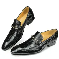 High Quality Luxury Metal Buckle Loafers for Men Leather Dress Shoes Wedding Party Business Formal Shoe Black Genuine Leather
