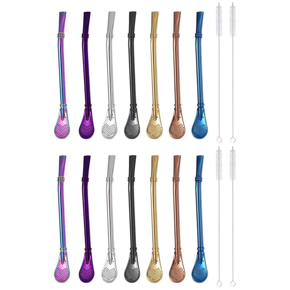 

2pcs 304 Stainless Steel Filter Straw Spoons Mixing Spoons for Bar (Assorted Color)