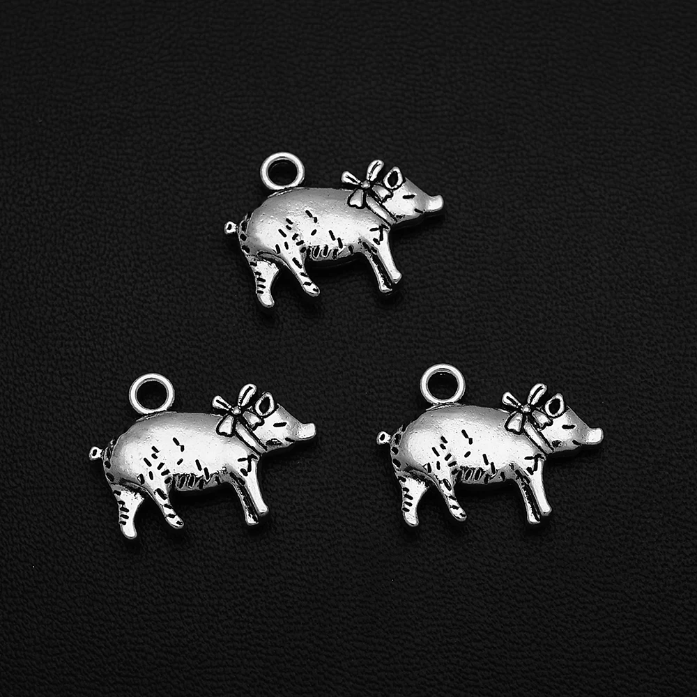 

5pcs/Lots 21x16mm Antique Silver Plated Pig Animals Charm Pet Pendants For Diy Jewellery Making Bulk Items Crafts Hqd Wholesale