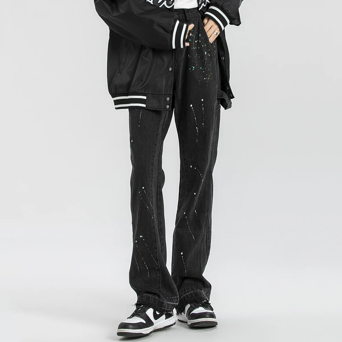 Fashion Women's Jeans Stitching Design Hip-hop Style Splash Ink Slim Trousers Women Streetwear Brand Clothing Y2K Hip Hop Jeans