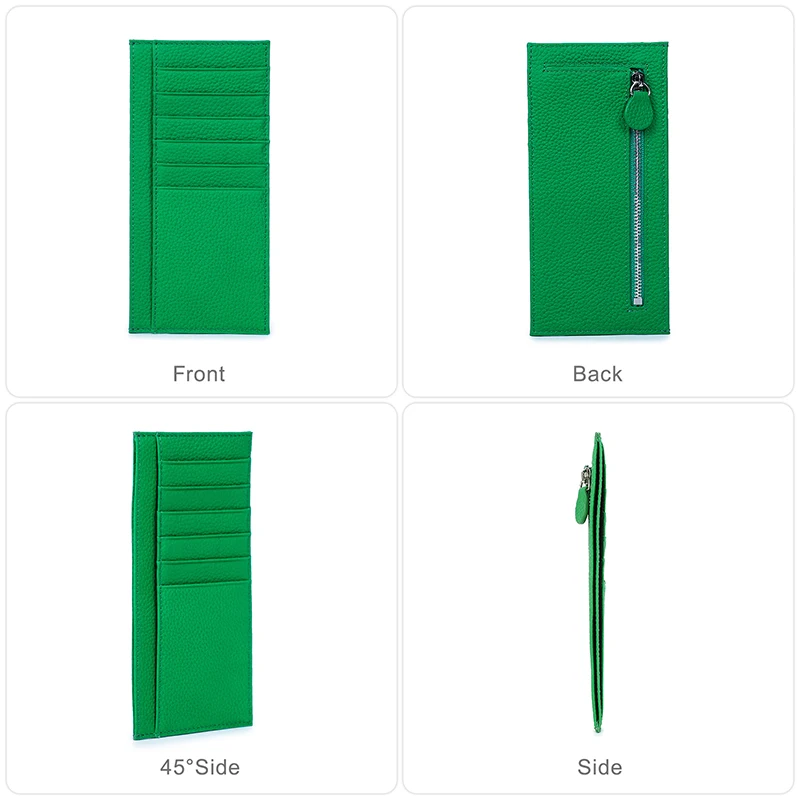 Contact'S Slim Female Card Wallet Cowhide Leather Women Credit Card Holder Zipper Coin Purse Money Clip Multi Color