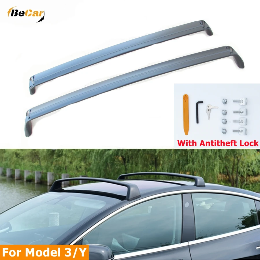 

С противокражным замком, алюминиевый багажник на крышу, поперечные рейки, Багажники для Tesla модели Y, модель 3 2022-2017, багажник на крышу