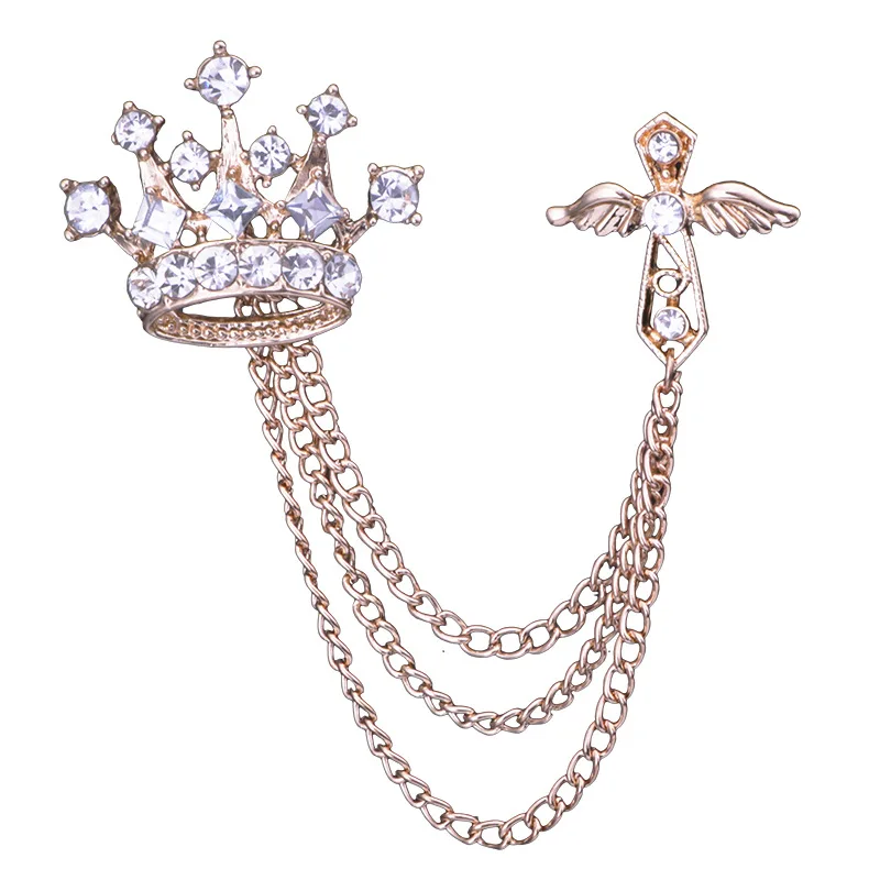 

An Crown Chain For Male Retro Lapel Pins Collar Chain Enamel Women's Stylish Brooches Wedding Banquet Bussiness Badge Accessorie
