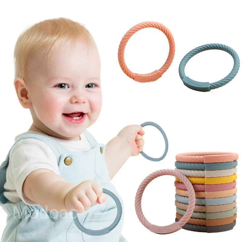 

Baby Teether Infant Silicone Pacifier Toy BPA Free Solid Color Ring Teething Gifts Boy Molar Chewing Newborn Accessories Toys
