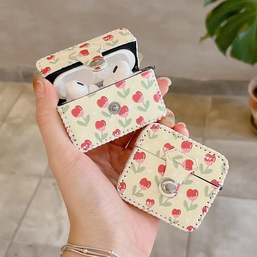 Кожаный квадратный чехол Cortex с цветком тюльпана 2 в 1 для наушников ...