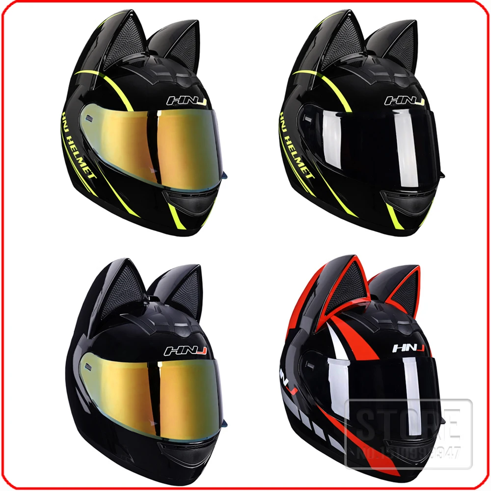 

Шлем мотоциклетный со съемными кошачьими ушками, дышащий, на все лицо